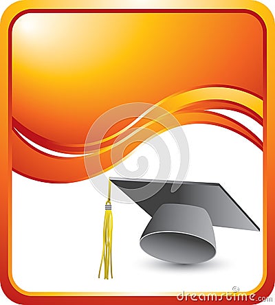 Graduation cap and tassel on orange wave Vector Illustration