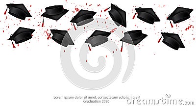 Graduation cap vector realistic. Back to school background banner templates Stock Photo