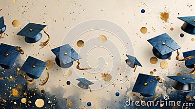 Graduation Caps and Confetti Thrown in the Air Stock Photo
