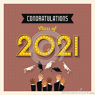 2021 graduation card or social media design with vintage light bulb sign numbers Vector Illustration