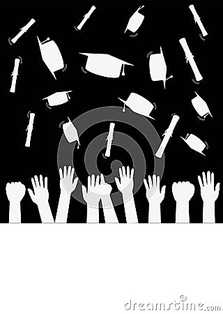 Graduation Celebration white at black background Vector Illustration