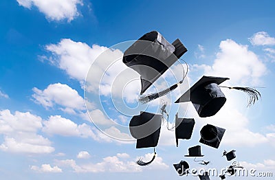 Graduation Ceremony, Graduation Caps, hat Thrown in the Air with Stock Photo