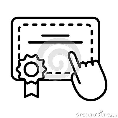 Graduation certificate with hand cursor line style icon Vector Illustration