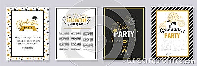 Graduation Class of 2018 greeting card and invitation template set. Vector party invitation. Grad poster. Vector Illustration