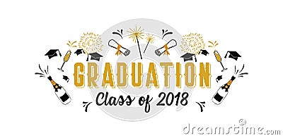 Graduation Class of 2018 greeting card and invitation template. Vector party invitation. Grad poster. Vector Illustration
