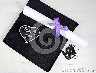 Graduation Day cap and diploma. Stock Photo
