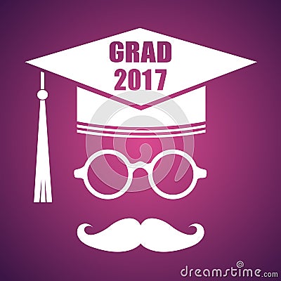 Graduation design with hut and text Congrats Grad. Vector congratulations graduates Class of 2017 badge. Concept for shirt, print Vector Illustration