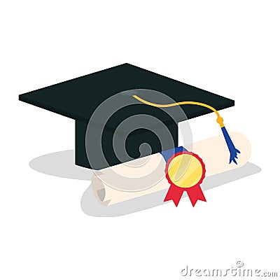 graduation diploma roll and hat Vector Illustration