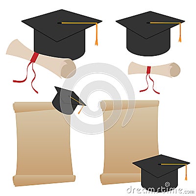 Graduation hat and diploma Vector Illustration