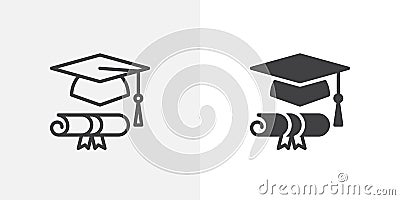 Graduation hat and diploma icon Vector Illustration