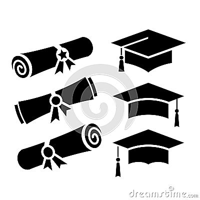 Graduation hat and diploma vector icon Vector Illustration