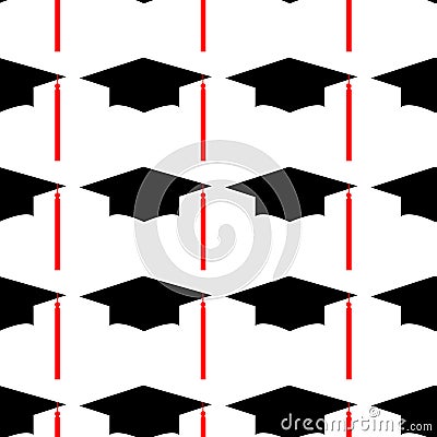 Graduation hat Logo Template Design Elements. Vector illustration isolated on white background. Seamless pattern Cartoon Illustration