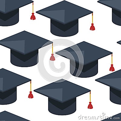 Graduation hat with tassel, alumni cap seamless pattern Vector Illustration