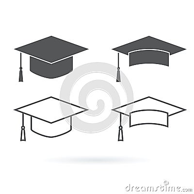 Graduation hat vector icon isolated on white background Vector Illustration