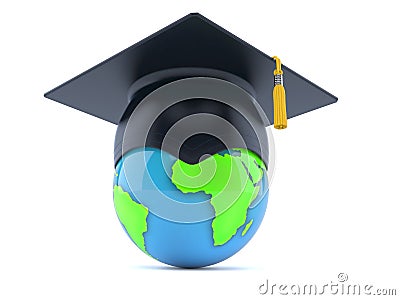 Graduation hat with world globe Stock Photo