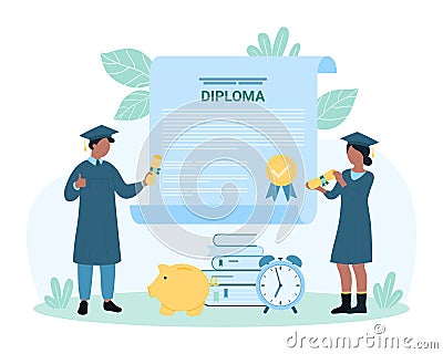 Graduation from higher institution or university, diploma concept Vector Illustration