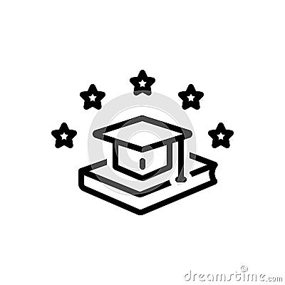 Black line icon for Graduation, degree and book Vector Illustration