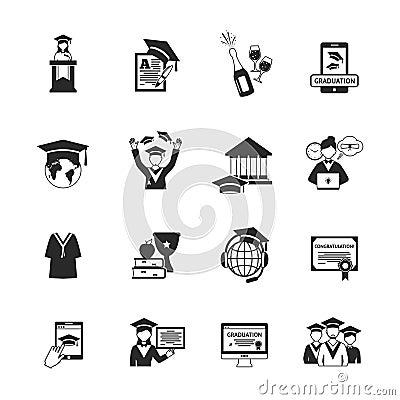 Graduation Icons Black Vector Illustration