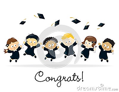 Graduation Kids - multi-ethnic Vector Illustration