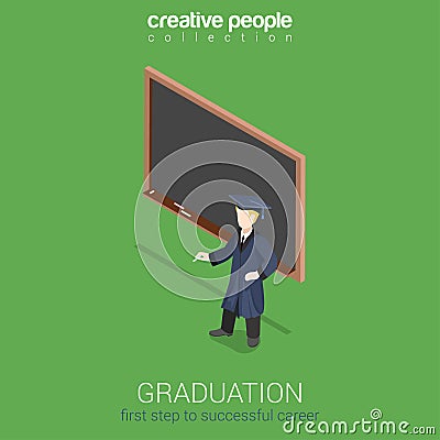 Graduation learning flat 3d web isometric infographic concept Vector Illustration