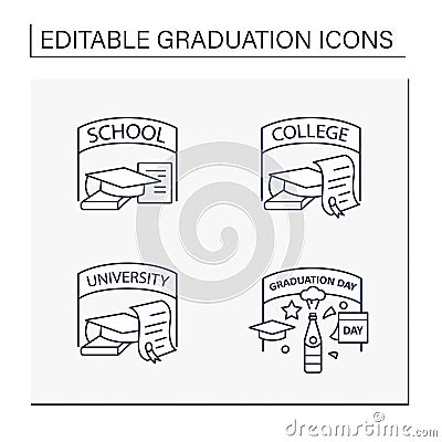 Graduation line icons set Vector Illustration