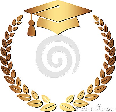 Graduation logo. Golden Laurel wreath university graduate cap Vector Illustration