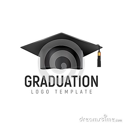 Graduation logo template cap. Student hat icon isolated. University education Vector Illustration