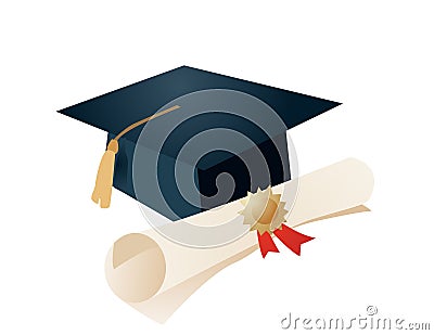 Graduation Mortar Board and diploma Vector Illustration