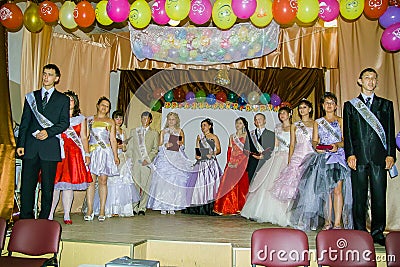 Graduation party in a rural school in Kaluga region of Russia. Editorial Stock Photo