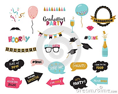 Graduation photo booth elemnts and party props-vector Vector Illustration
