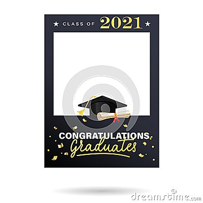 Graduation photo frame with university or high school cap. Class of 2021 Vector Illustration