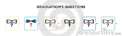 Graduation\'s questions vector icon in 6 different modern styles. Black, two colored graduation\'s questions icons designed in Vector Illustration