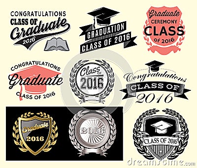 Graduation sector set Class of 2016 Congrats grad Congratulations Graduate Vector Illustration