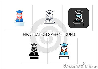 Graduation speech icons set Vector Illustration