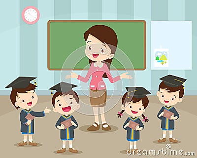 Graduation students and teacher happiness Vector Illustration