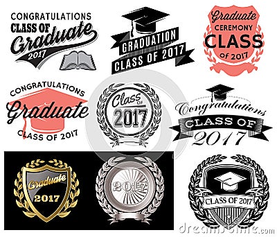 Graduation vector set Class of 2017 Congrats grad Congratulations Graduate Vector Illustration