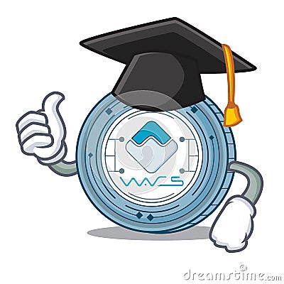 Graduation Waves coin character cartoon Vector Illustration