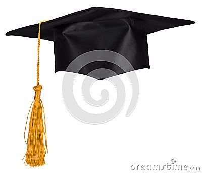 Black Graduation Cap Isolated on White Background Stock Photo