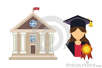 Graduation woman silhouette uniform avatar vector illustration. Student education college success character. School Vector Illustration