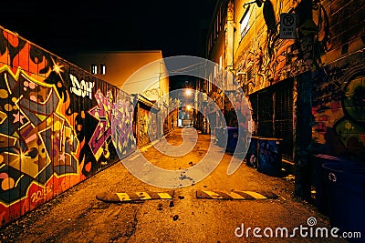 Graffiti Alley at night, in the Fashion District of Toronto, Ont Editorial Stock Photo