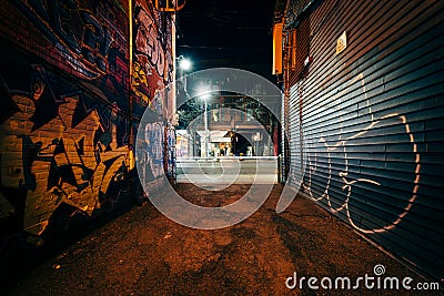 Graffiti Alley at night, in the Fashion District of Toronto, Ont Editorial Stock Photo