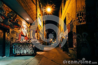 Graffiti Alley at night, in the Fashion District of Toronto, Ont Editorial Stock Photo
