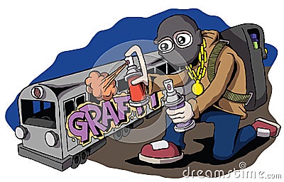 Vandal graffiti artist metro train Vector Illustration