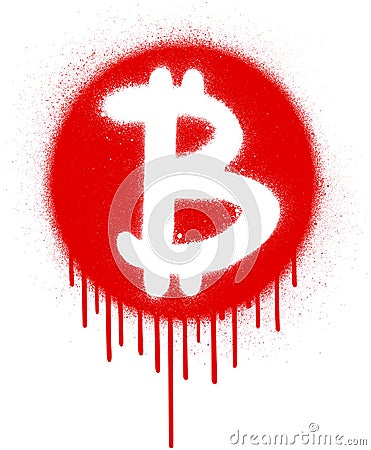 Graffiti bleeding bitcoin icon sprayed over white Vector Illustration