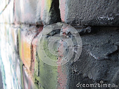 Graffiti brick wall; colorful bricks Stock Photo