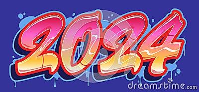 2024 in graffiti brush lettering style. Vector banner isolated. Cool New year design Vector Illustration