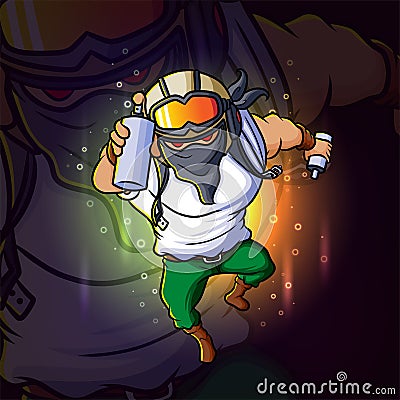 The graffiti character with the paint spray esport mascot design Vector Illustration