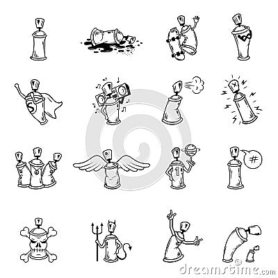 Graffiti characters icons set Vector Illustration