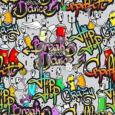 Graffiti characters seamless pattern Vector Illustration