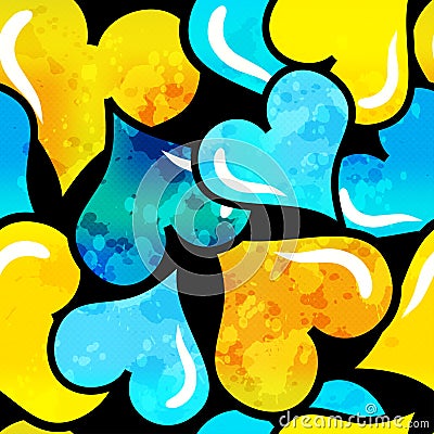 Graffiti colored hearts seamless background vector illustration of grunge texture Vector Illustration